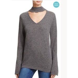 Aqua Gray Long Bell-Sleeve Choker Neckline Cashmere Sweater  Size Small